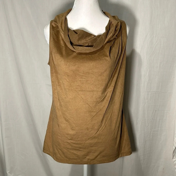 women's tan / light brown faux suede / micro suede sleeveless Worthington top - Picture 1 of 4
